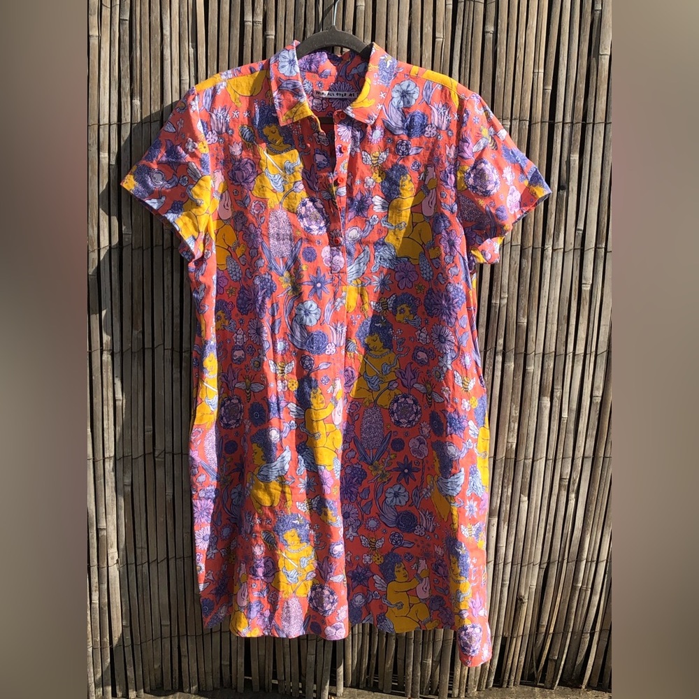 Print All Over Me XXXL 100% Linen Shirt Dress